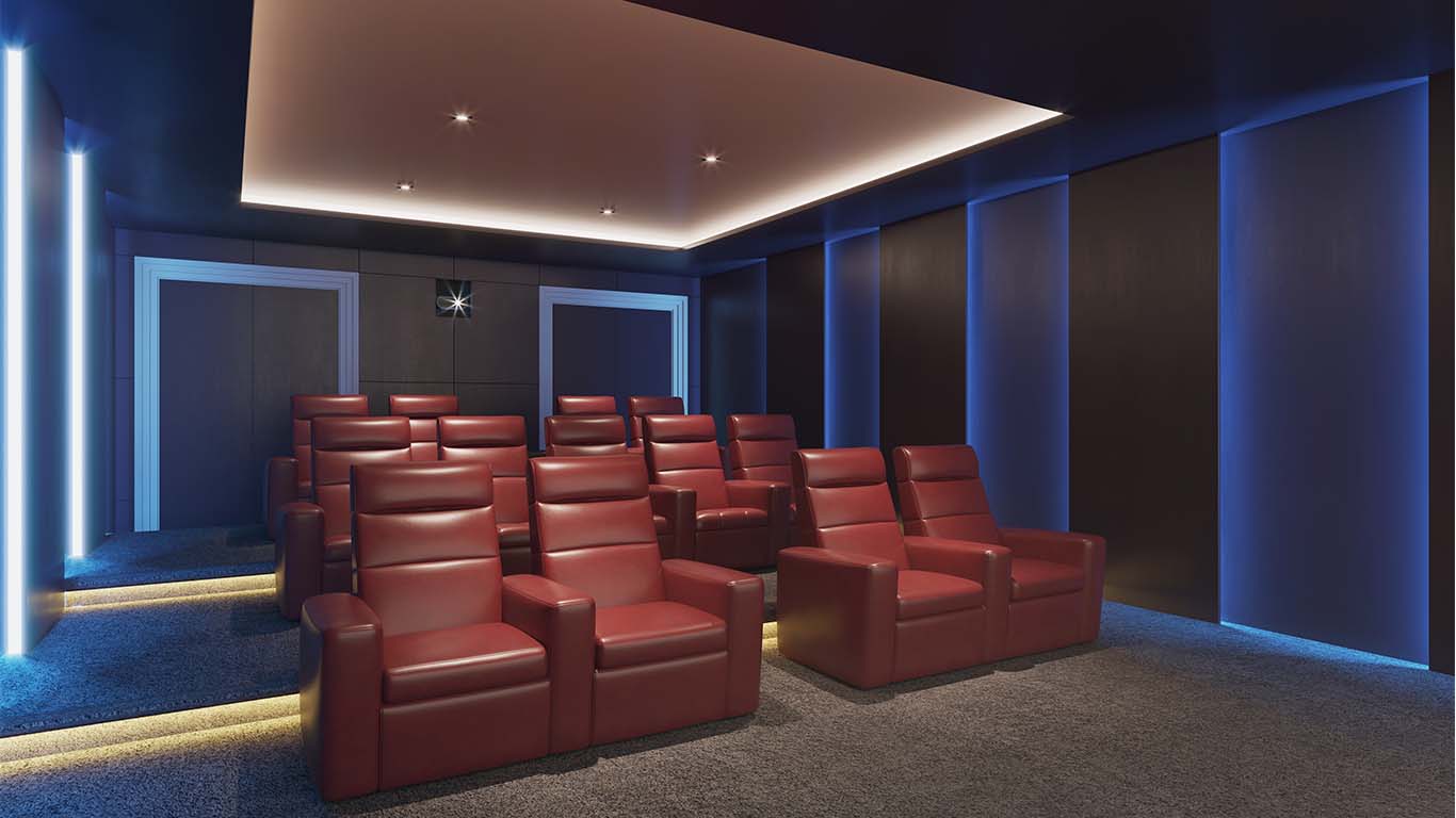 Image of a home cinema room from the front