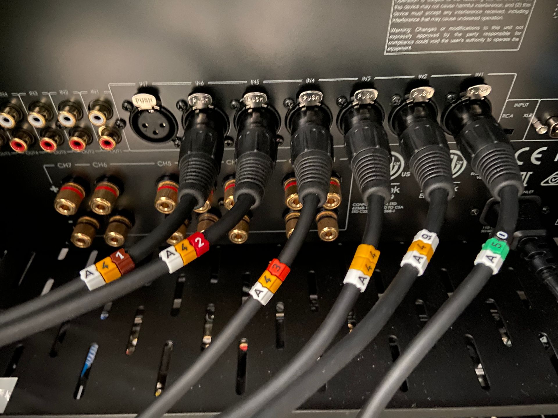 Photo of Cable lacing in rack with cable identification markers