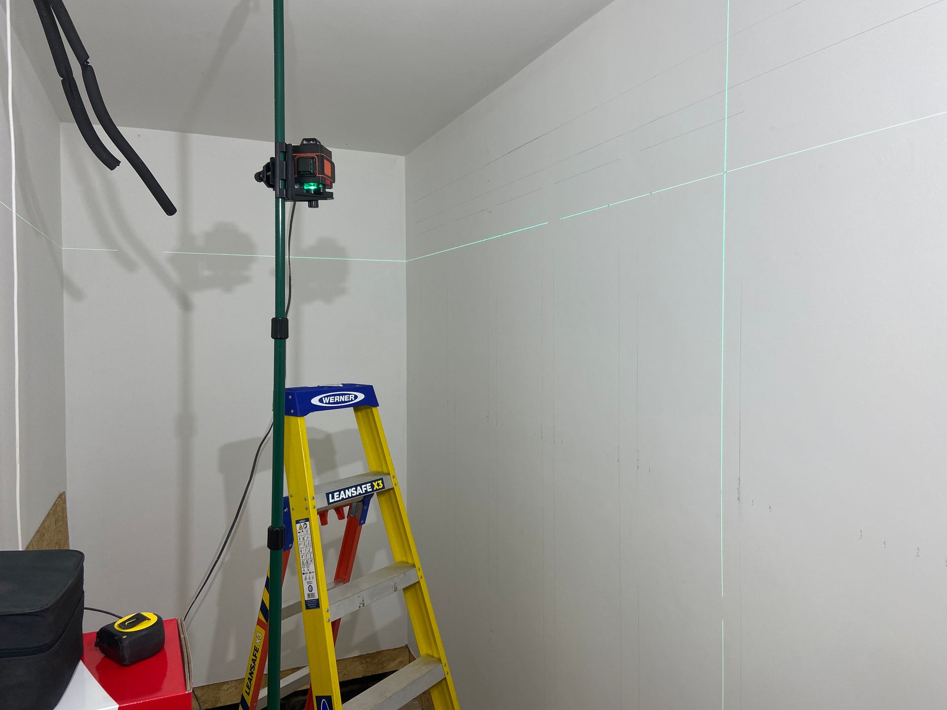 Photo of Initial setting out of smart lighting panel locations in Head End