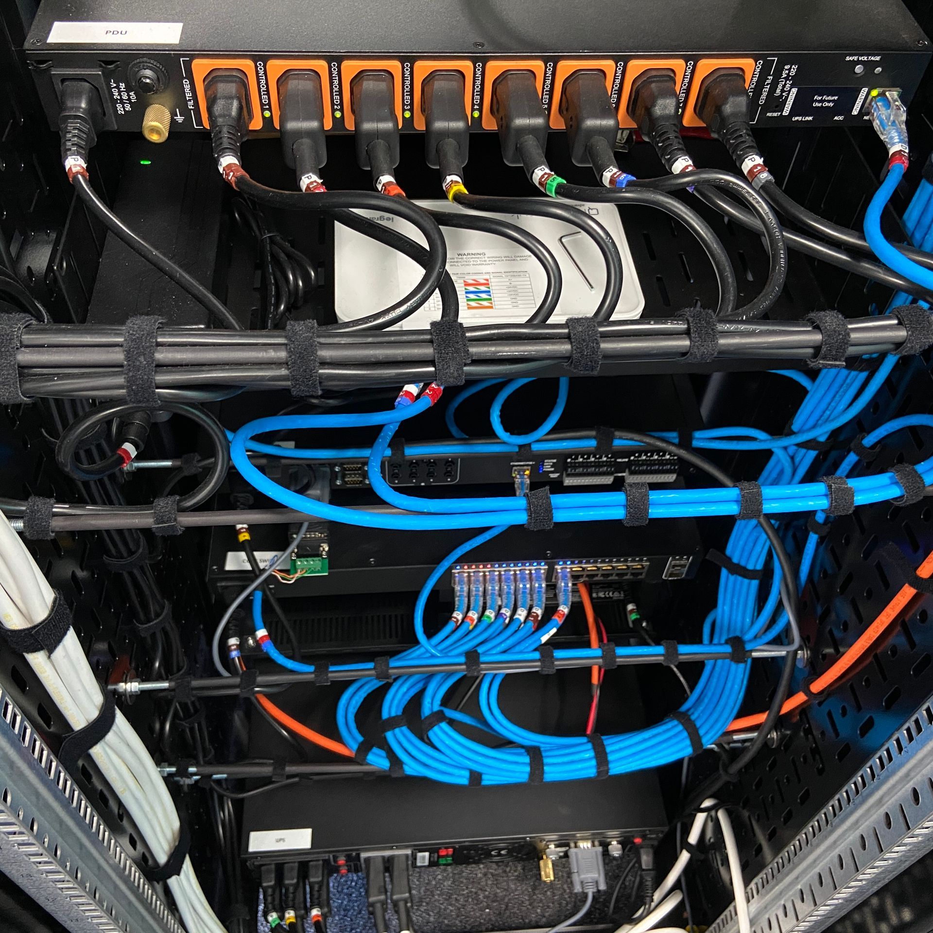 Photograph of cable lacing in the rear of the server rack