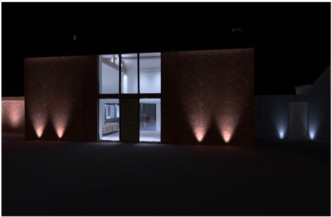 3D Render of Building Facade at Night