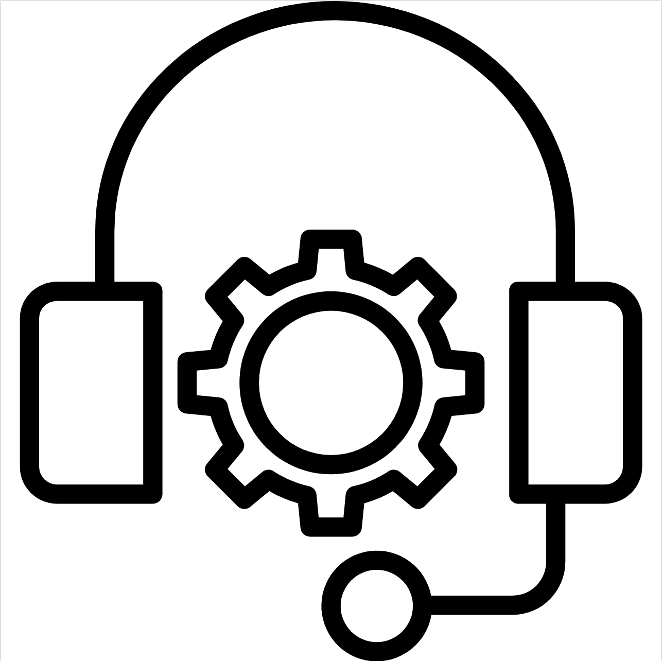 Icon of a cog inbetween some headphones