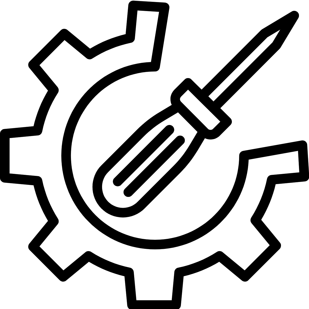 Icon of a screwdriver inside a cog