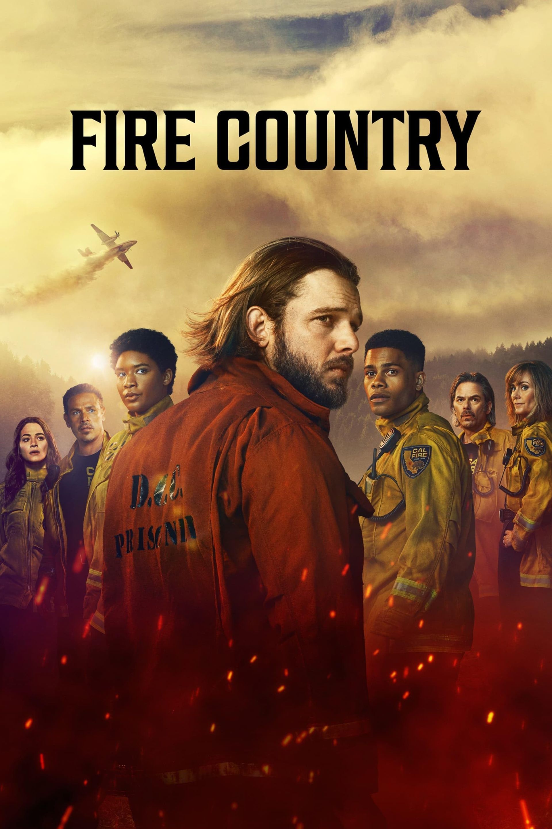A poster for the tv series Fire Country with a group of firefighters.