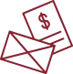 A line drawing of an envelope with a dollar sign on it.