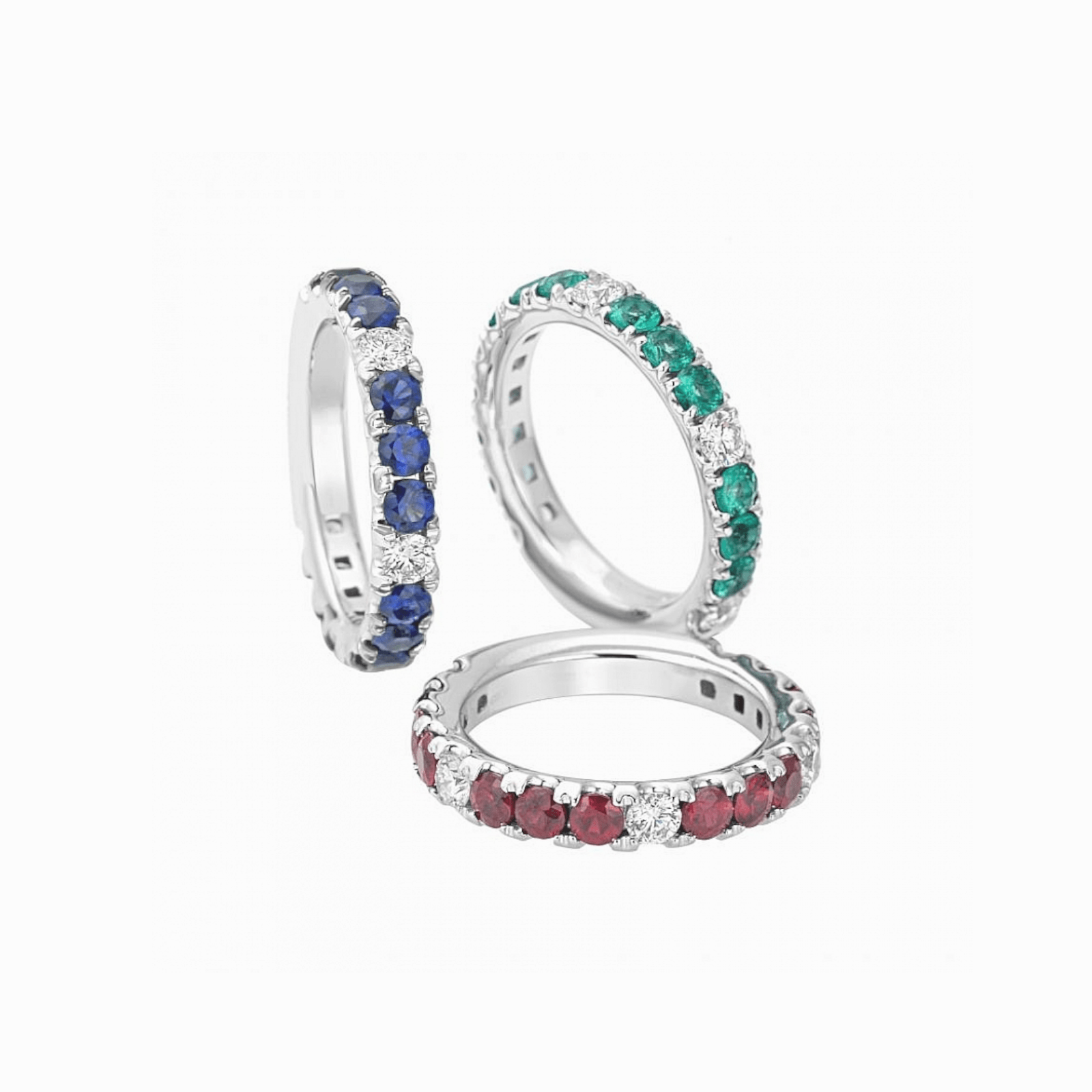 Fede in oro bianco incassata con pietre di colore (zaffiri,rubini,smeraldi) alternate a diamanti taglio brillante - Gioielleria Marulla Rimini