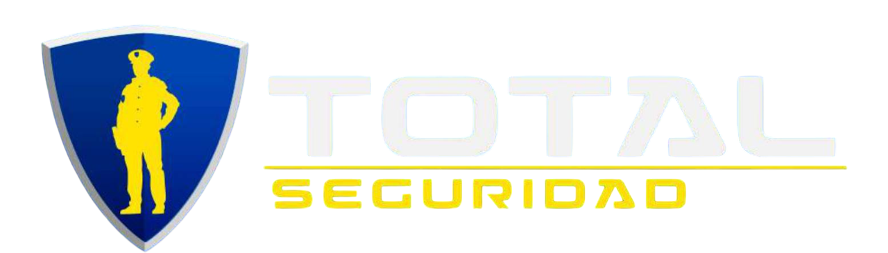 Logotipo de una empresa de seguridad. Un escudo azul con la silueta amarilla de un guardia de seguridad