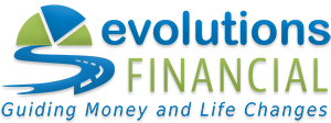 Evolutions Financial logo with blue and green swoosh and tagline “Guiding Money and Life Changes”
