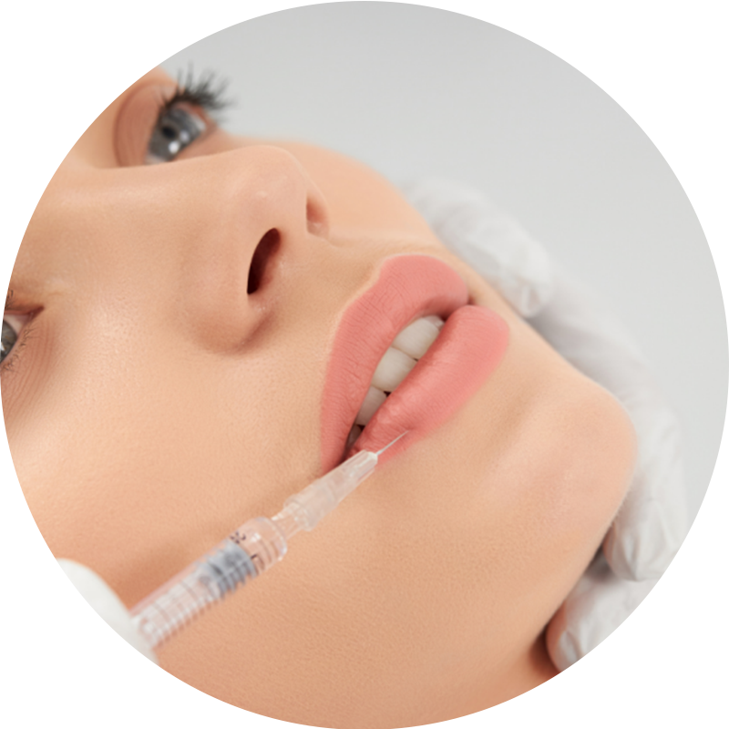 A woman is getting a botox injection in her lips.