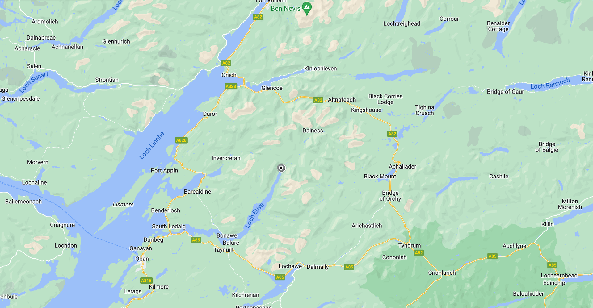 Pin Drop of where Loch Etive is