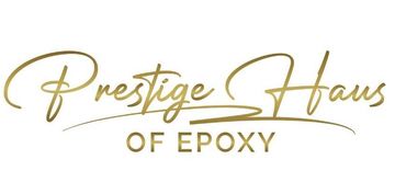 A black and white logo for Prestige Haus of Epoxy.
