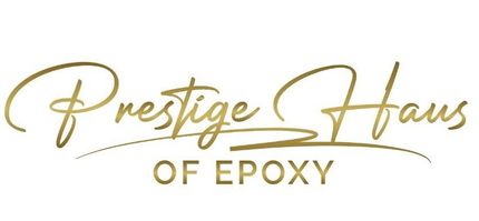 A black and white logo for Prestige Haus of Epoxy.