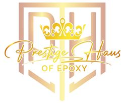 A black and white logo for Prestige Haus of Epoxy.