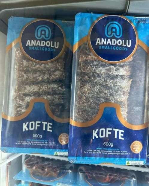 Two Bags Of Anadolu Kofte Sit On A Shelf — Lakim Butcher In Parap, NT