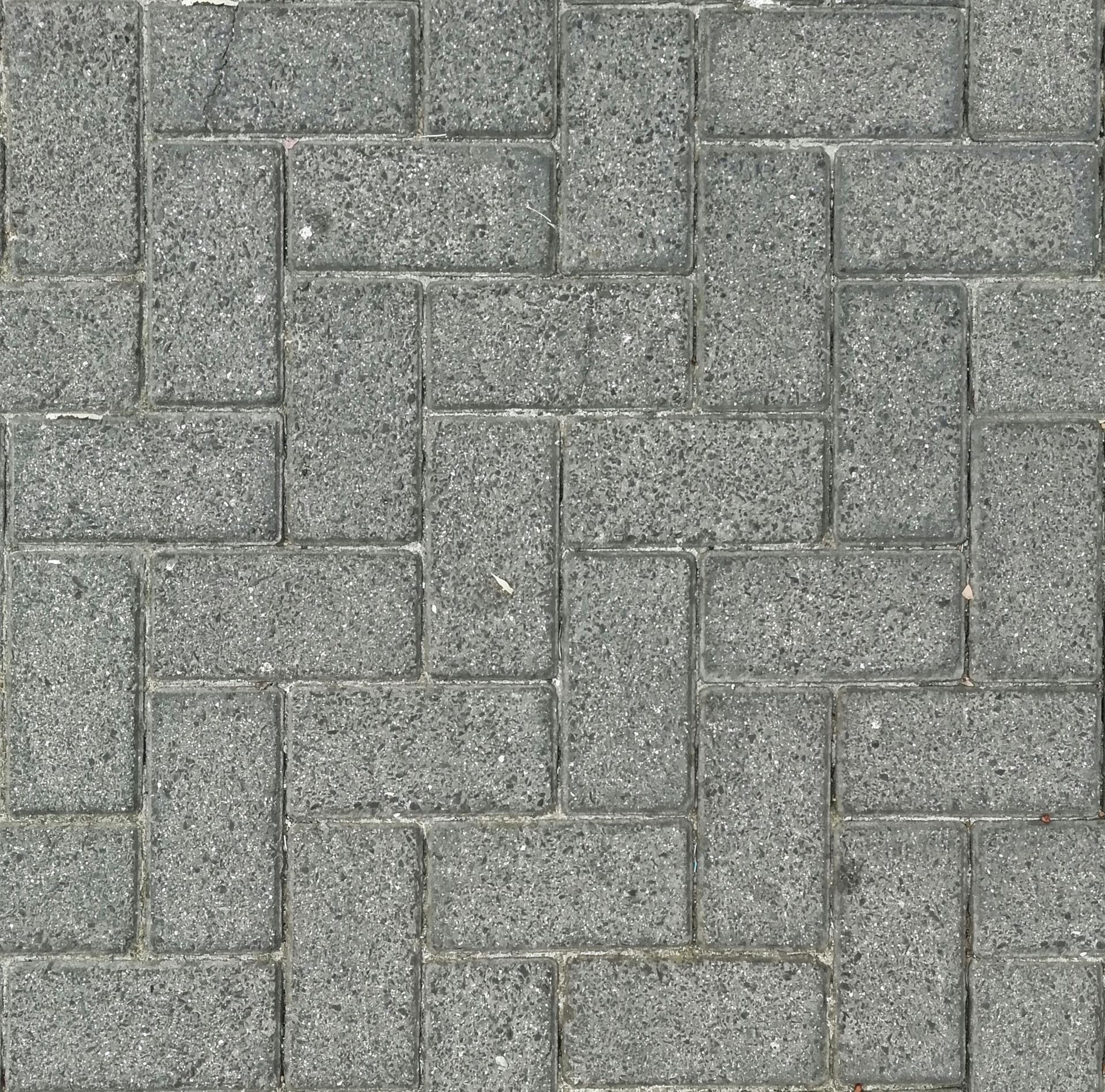Gray brick pavement in a herringbone pattern.