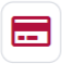 A dark red icon of a rectangular credit card on a white background with rounded corners.