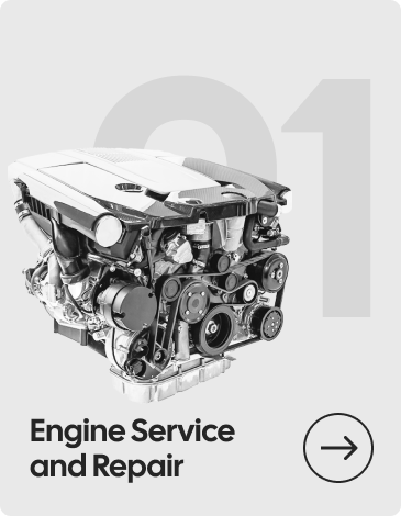 Engine with the number "01", text "Engine Service and Repair", and an arrow. | Bloomfield Garage