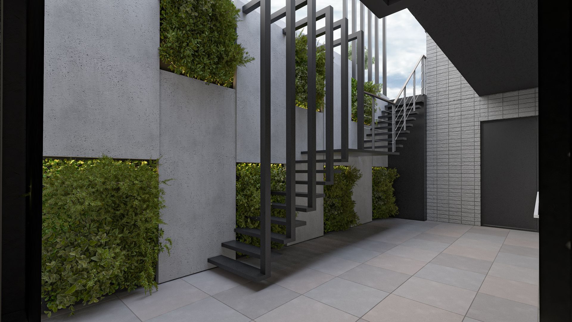 An artist 's impression of a spiral staircase in a building.