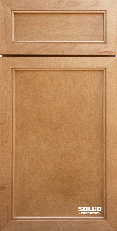 A close up of a solid wood cabinet door