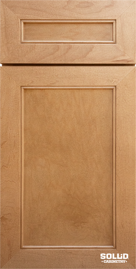 A close up of a solid wood cabinet door