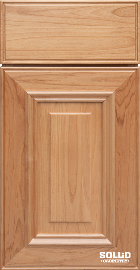 A close up of a wooden cabinet door on a white background.