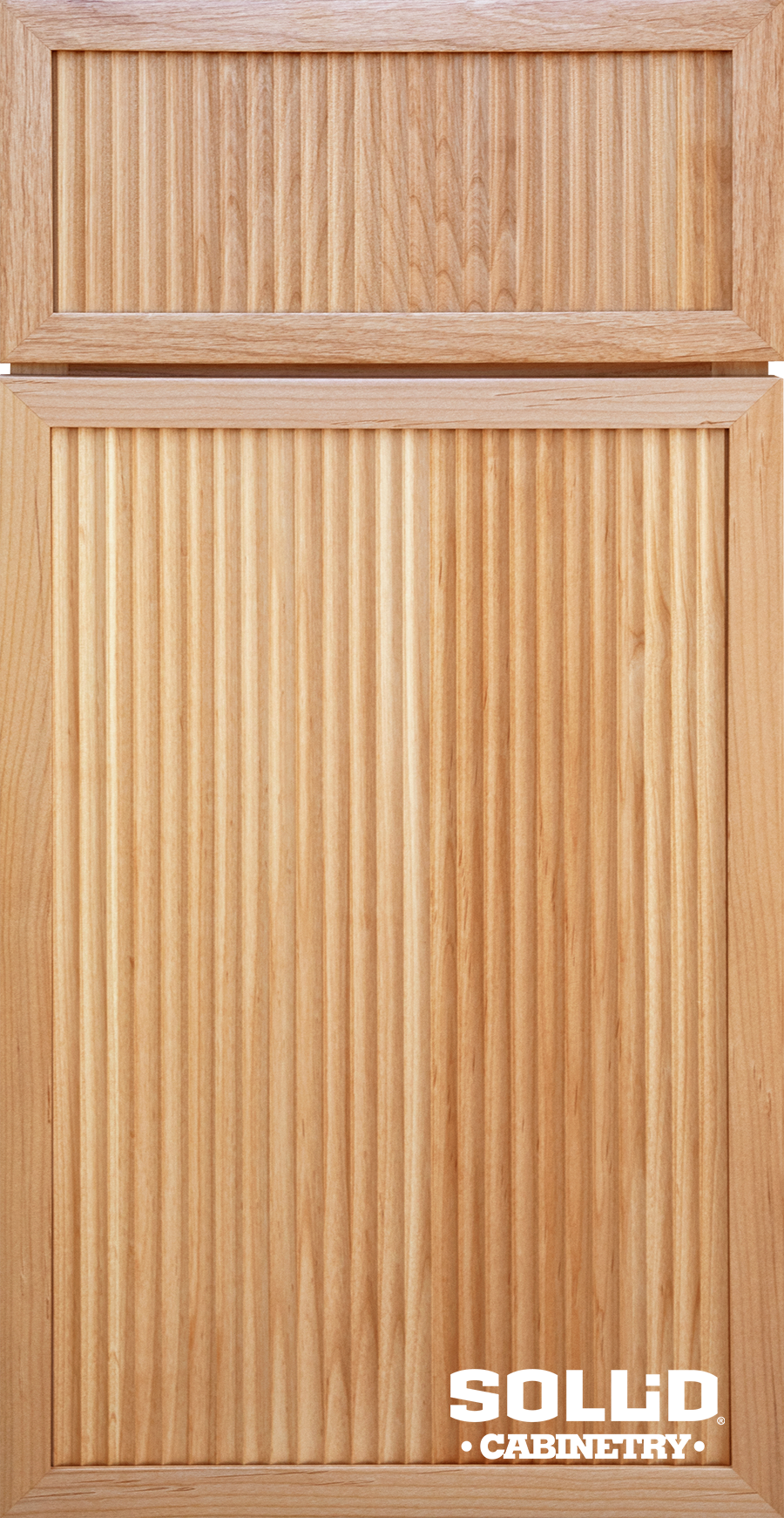 A close up of a wooden cabinet door with a striped pattern.