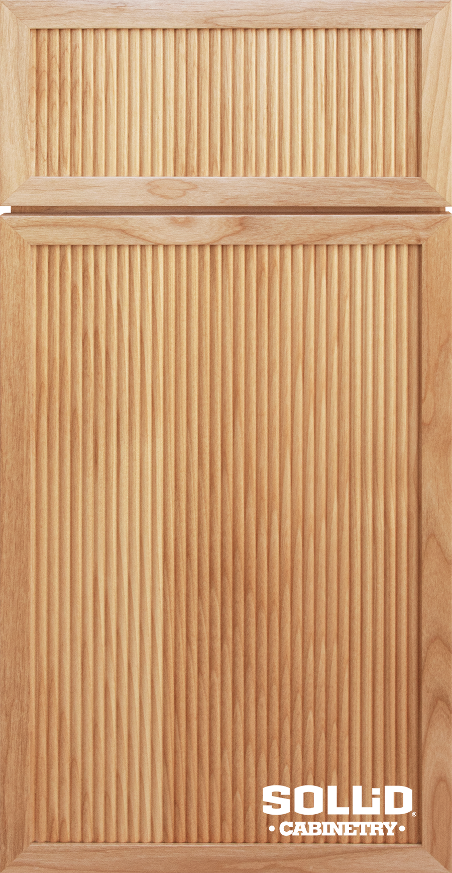 A close up of a wooden cabinet door with a striped pattern.