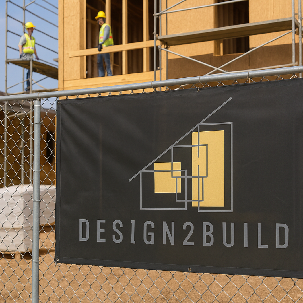 A construction site with a sign that says design2build