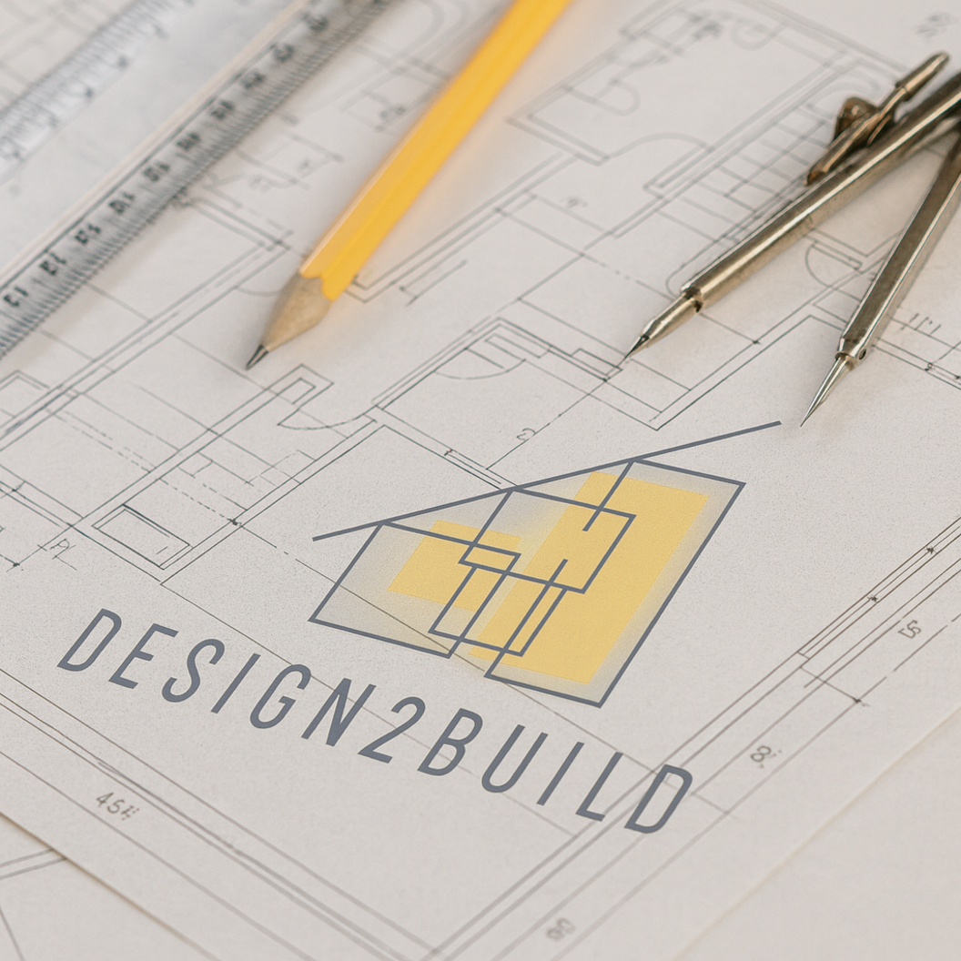 A drawing of a house is titled design2build
