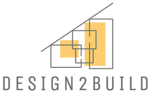 A logo for a company called design 2 build