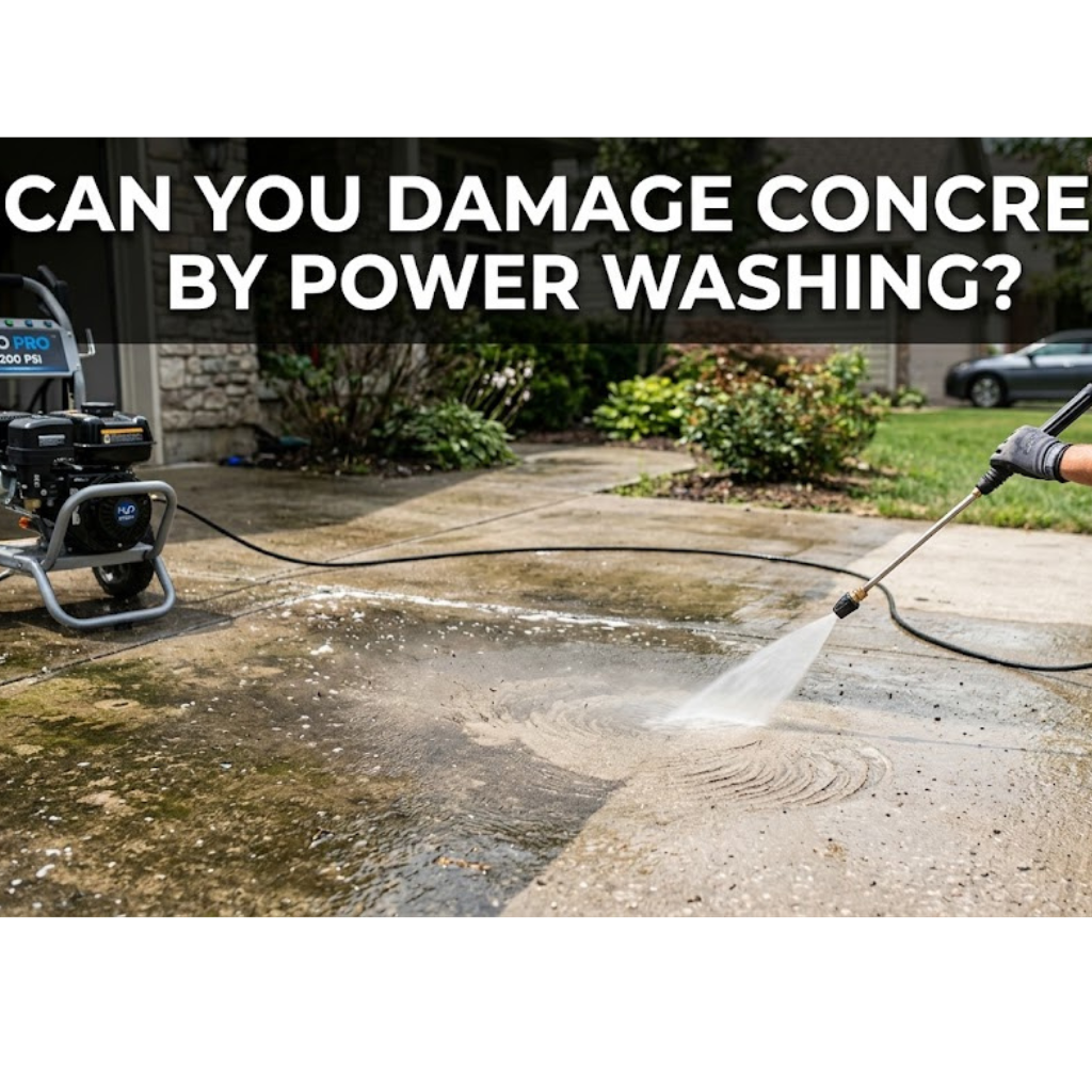 Can you damage concrete by power washing