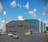 An artist 's impression of a large building with cars parked in front of it.