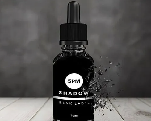 Black liquid dropper bottle labeled 