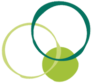 Three overlapping green circles: one dark, one light, and one solid.