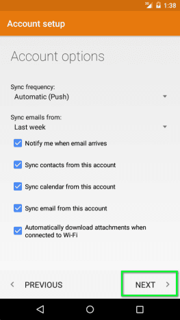 Android Account Setup Options