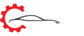 Red gear with a car silhouette. Red gear with a car silhouette.