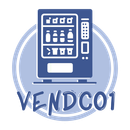 VendCo1 vending machine logo with various drinks and snacks displayed.