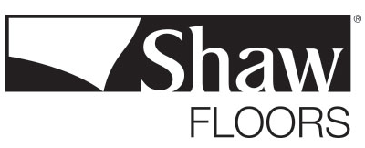 A black and white logo for shaw floors on a white background.