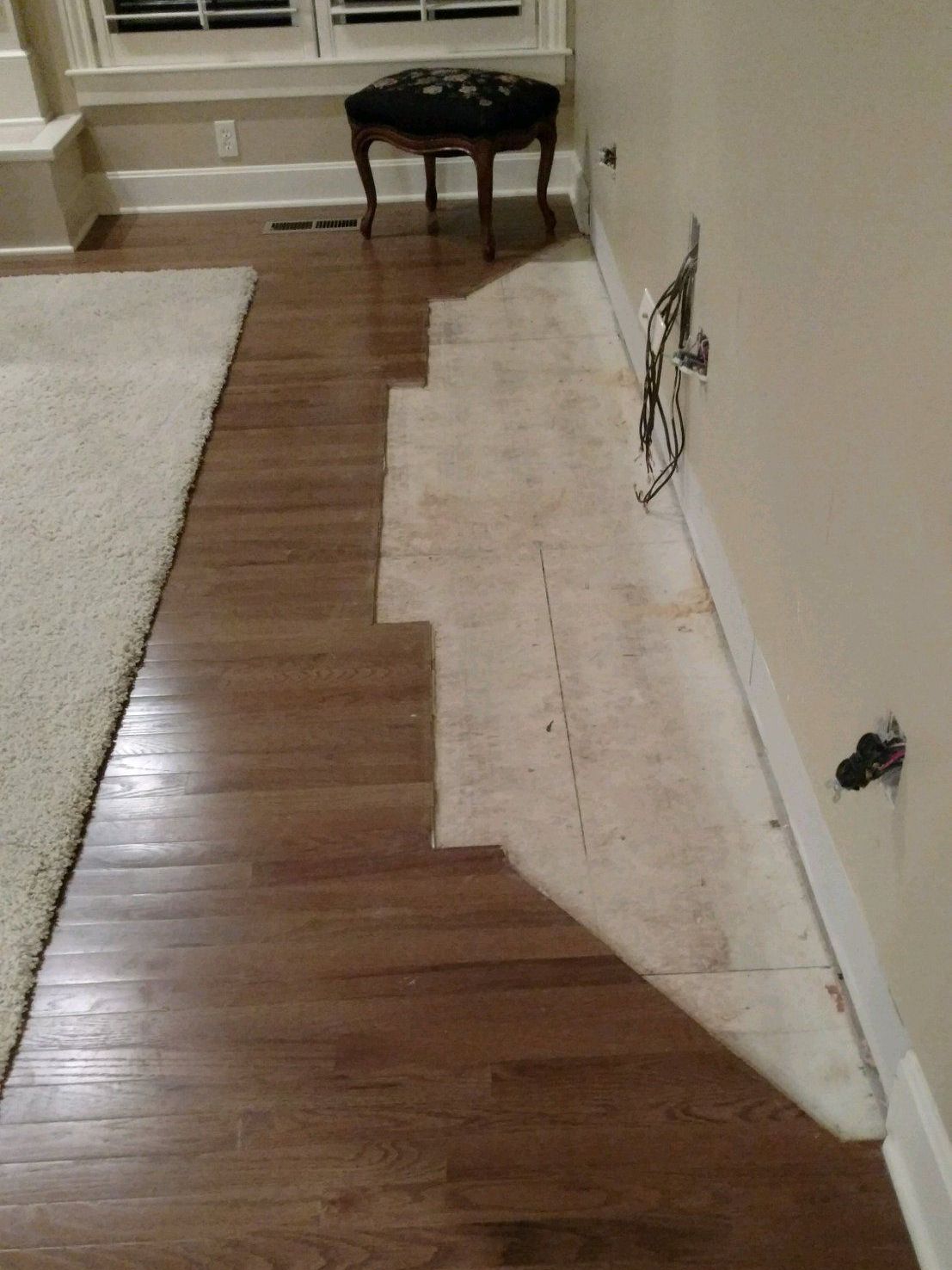 A living room with a wooden floor and a rug.