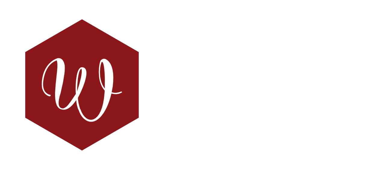 A red hexagon with the letter w inside of it on a white background.