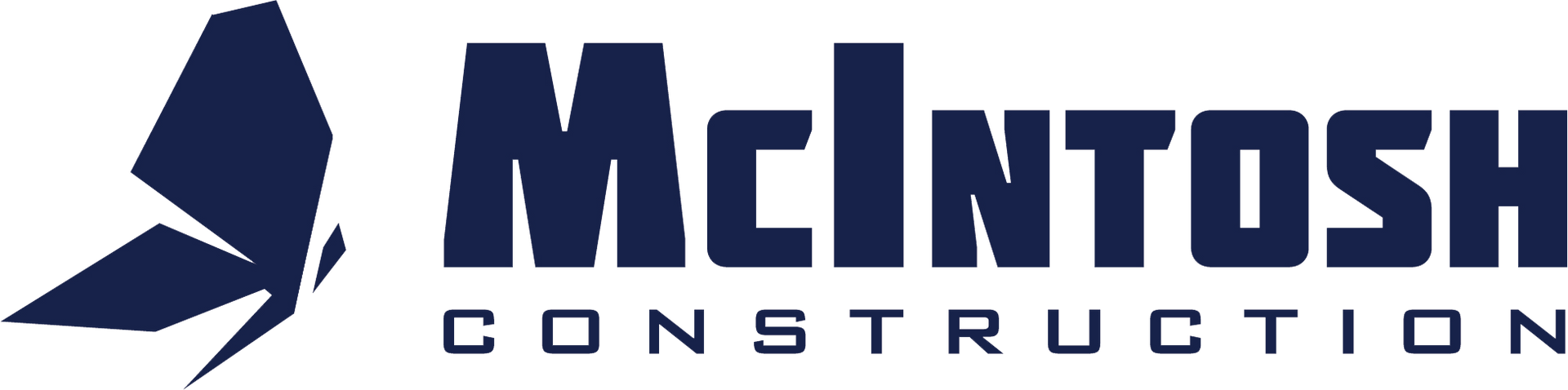Logo for McIntosh Construction: dark blue geometric shape, 