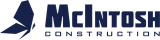 Logo for McIntosh Construction: dark blue geometric shape,