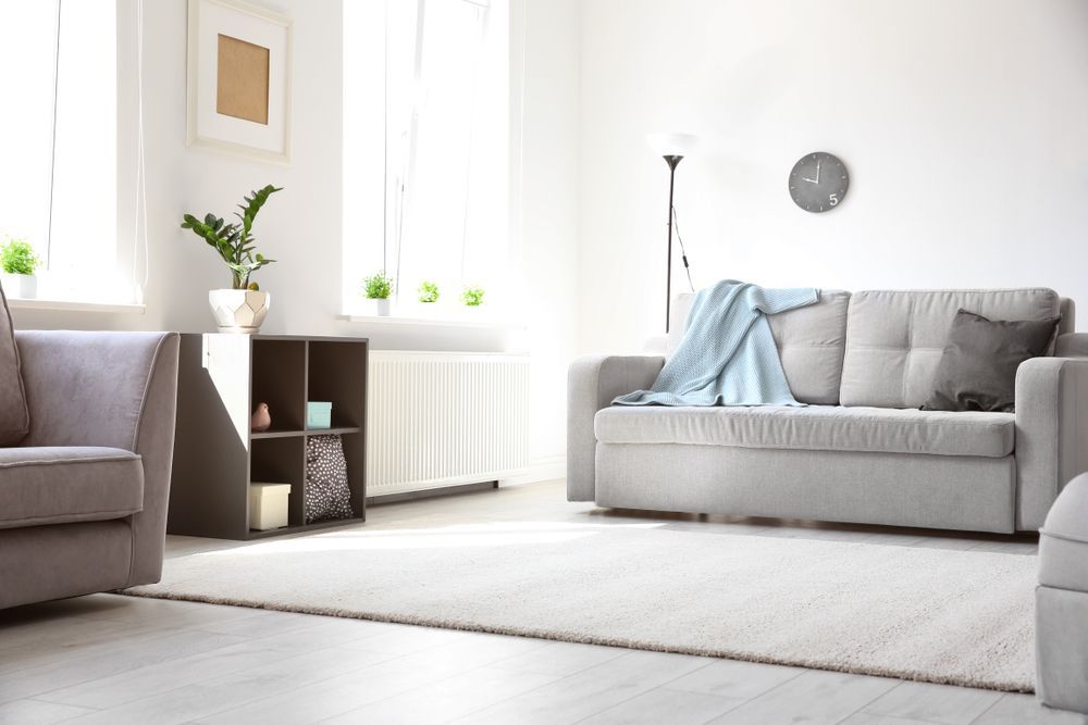 white carpet and a sofa