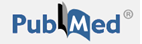 A blue and white logo for pubmed on a white background.