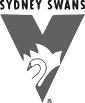 The sydney swans logo is a black and white image of a swan in a triangle.