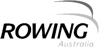 A black and white logo for rowing australia