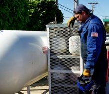 propane tank and technician