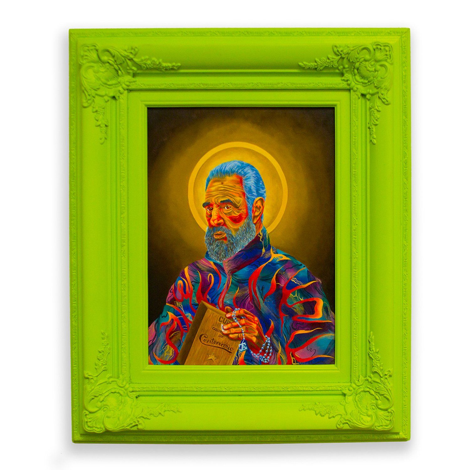 fidel castro, castro, art, painting, female artist, donatella azygous, neon, oil painting