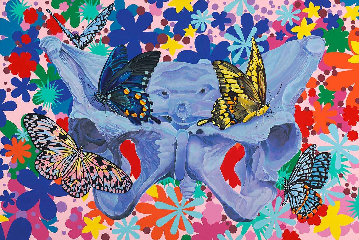 art, painting, donatella azygous, comissioned art, los angeles, female artist, skull, skull art, pelvic bone, butterfly painting
