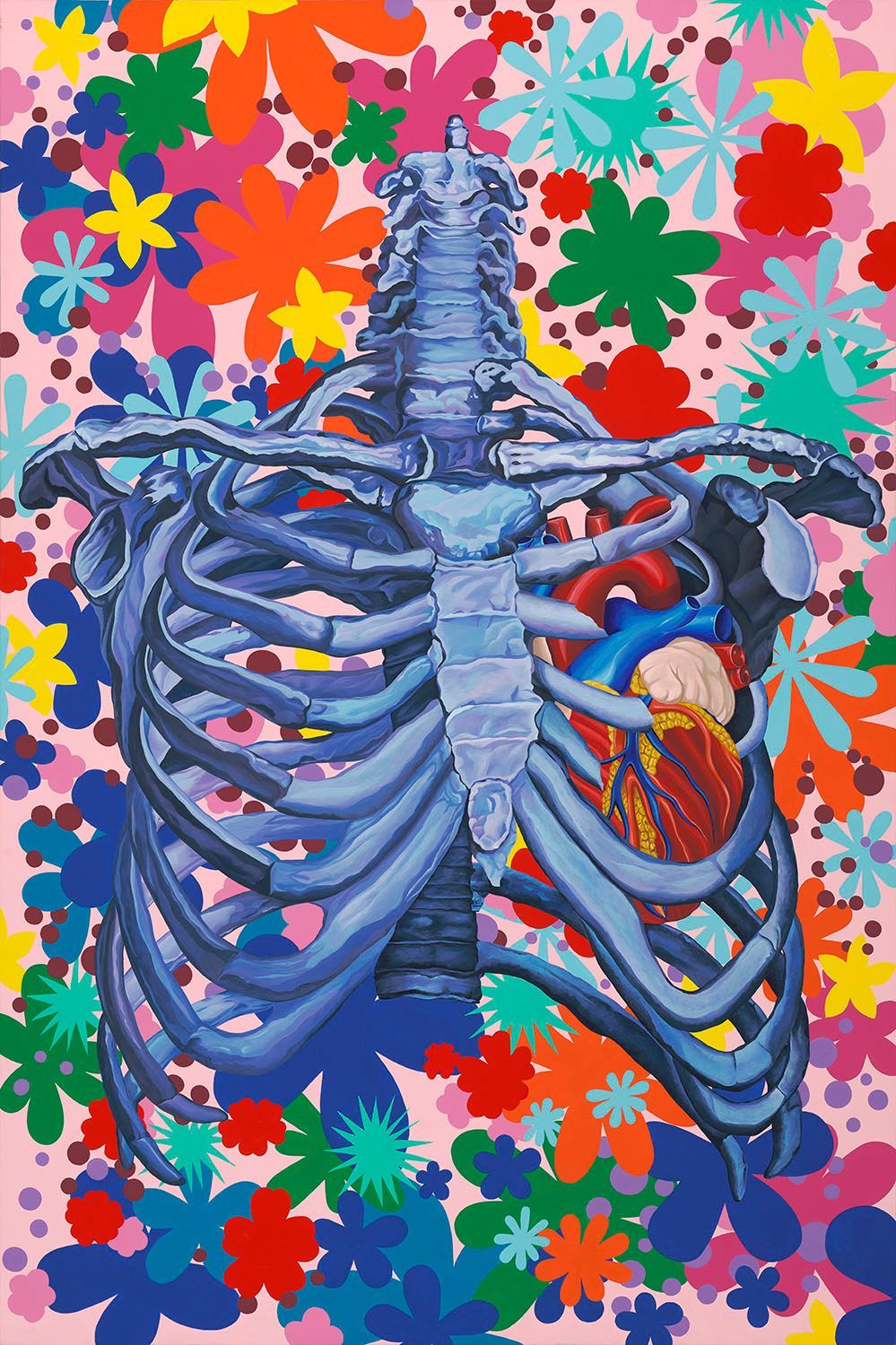 art, painting, donatella azygous, comissioned art, los angeles, female artist, skull, skull art, anatomical heart, rib cage